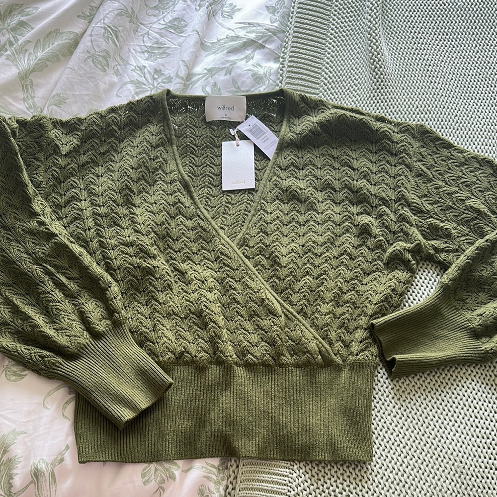 Aritzia Wilfred Sage Green Textured Knit Cardigan wrap size M NEW